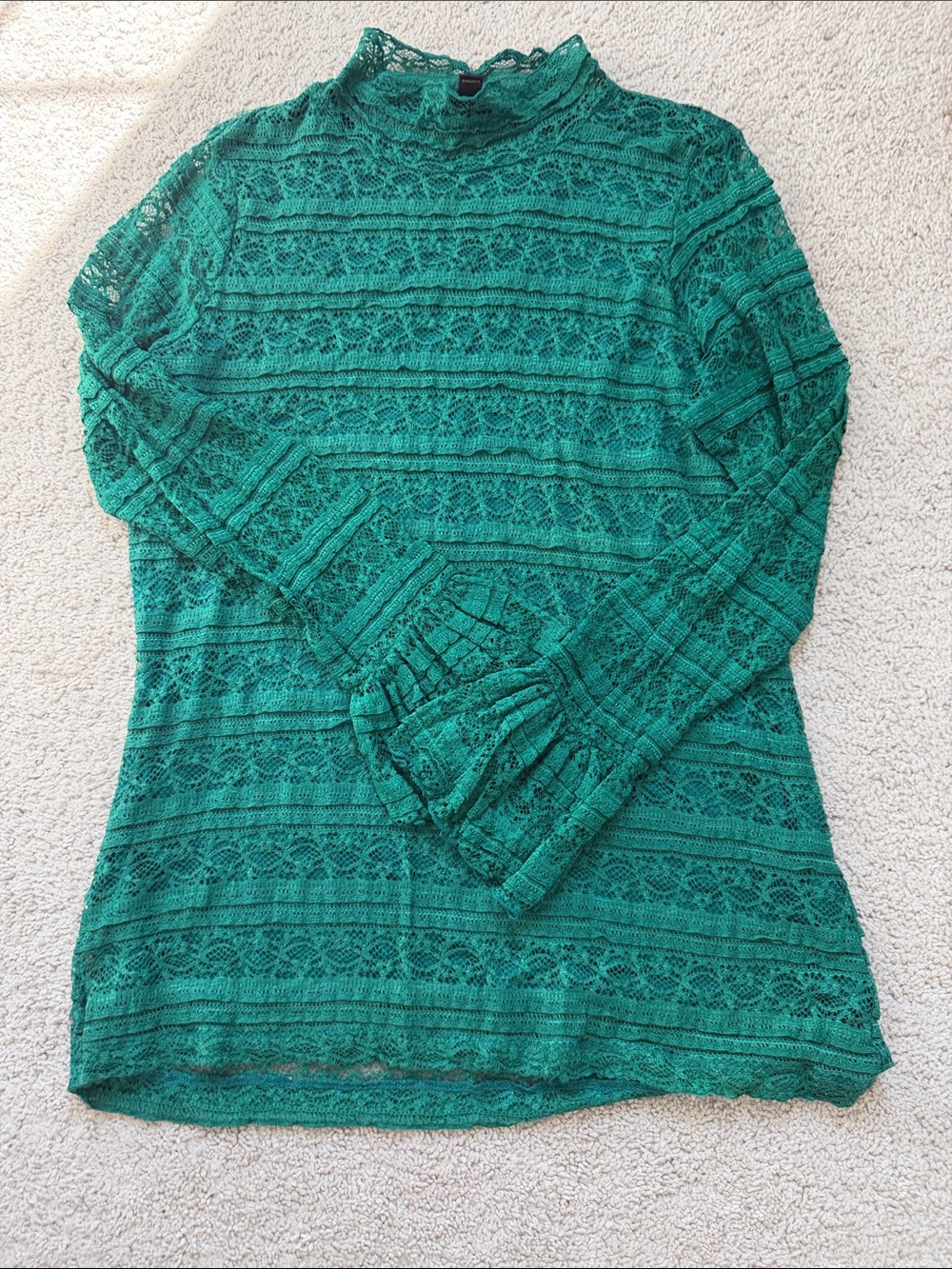 Worthington Teal Green Lace Mock Neck Blouse